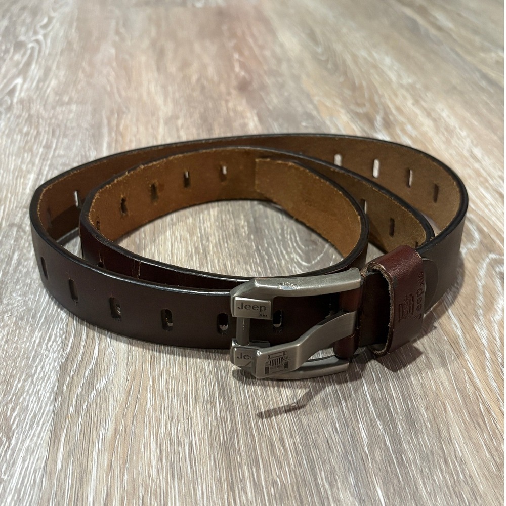 Jeep Xin Mens Leather Belt Brown Rugged Casual 52 Inch Buckle Strap